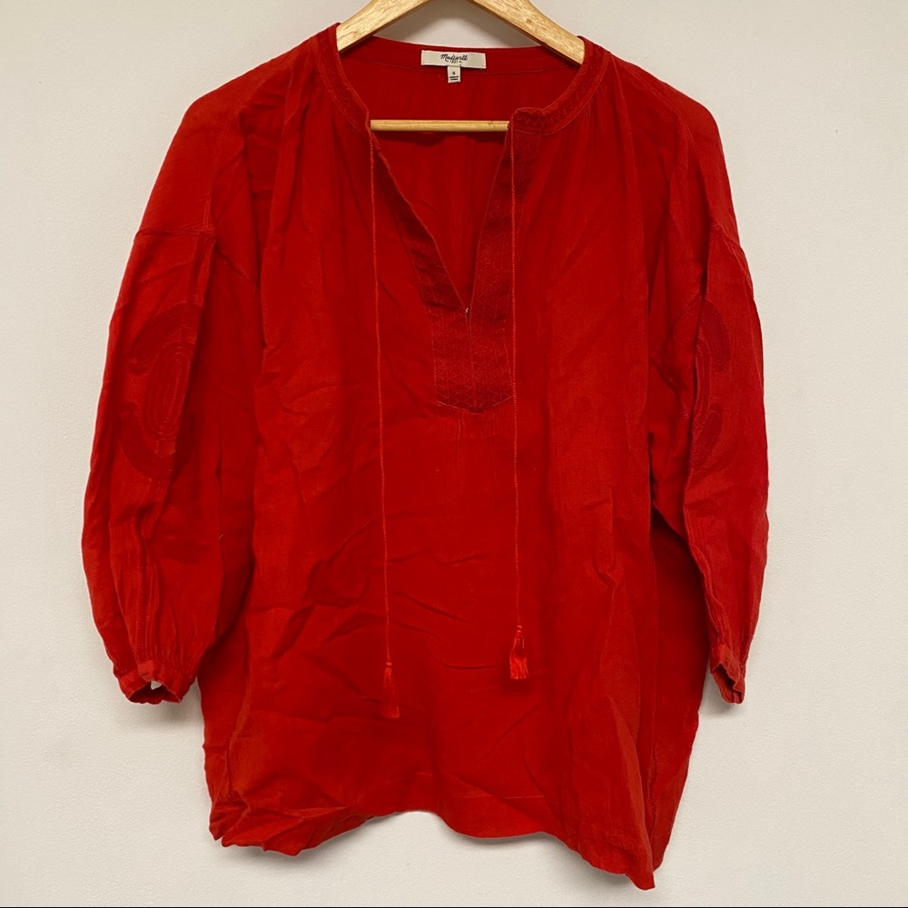 Madewell Small Red Embroidered Blouse